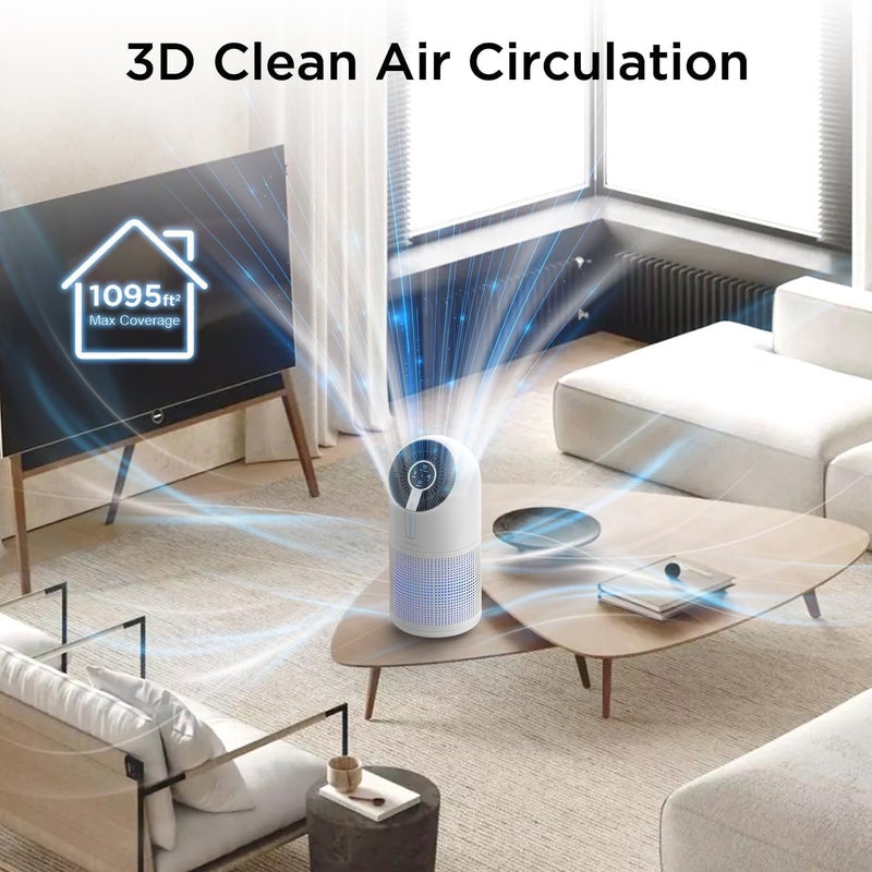 Mooka Air Purifiers for Home Large Room up to 1095ft², H13 HEPA Filter Air Cleaner for Pets Bedroom Remove Smoke Dust Pollens Dander, Room Air Purifier with Timer Lock 4 Modes Night Light, M02 - Image 2